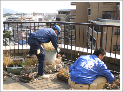 福岡市南区柳瀬の家一軒丸ごと【便利屋】暮らしなんでもお助け隊 福岡茶山店　春日のベランダ片付け施工中！